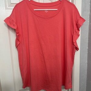 crown & ivy Coral Short Sleeve Ruffle Top